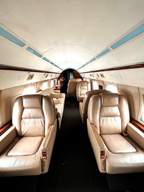 Elegant interior of private jet with luxurious leather seating
