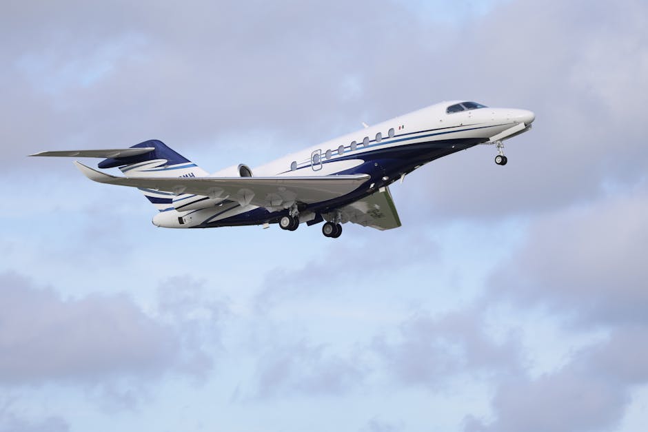 Private jet ascending into the sky