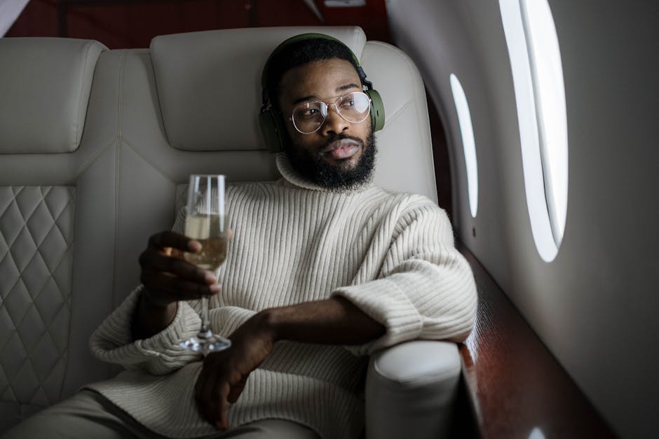Man relaxing in private jet